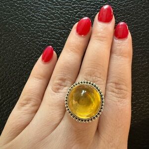 Vintage Sajen Sterling Silver Adjustable Citrine Dome Ring